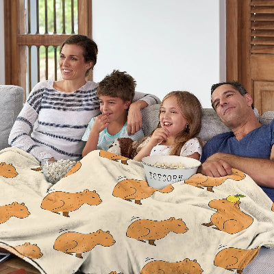 Couverture enfant capybara famille