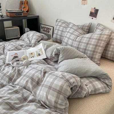 Housse de couette 220x240 style écossais gris