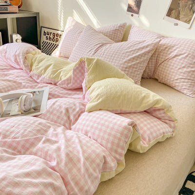 Housse de couette 220x240 style écossais rose