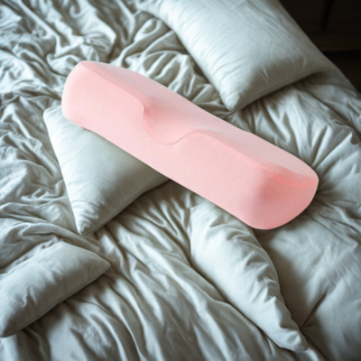 Oreiller memoire de forme courbure ergonomique rose