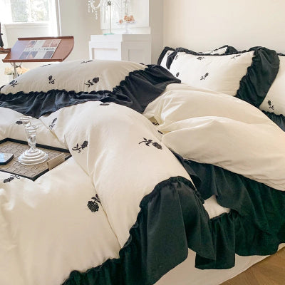 housse de couette 200x200 en dentelle noir blanc