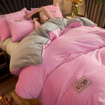 housse de couette en flanelle 220X240cm rose gris variante