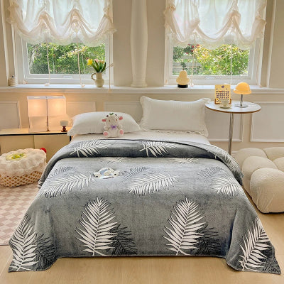 Couverture lit en velours feuilles