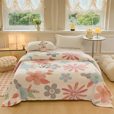 Couverture lit en velours fleurs