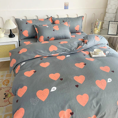 housse de couette 1 personne en coton variante cœurs