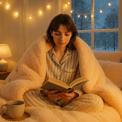 housse de couette  personnes en peluche femme qui lit un livre