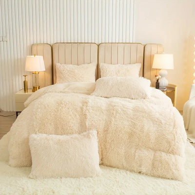 housse de couette 2 personnes en peluche variante creme