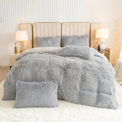 housse de couette 2 personnes en peluche varainte gris